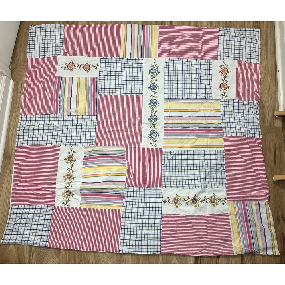 VTG April Cornell Patchwork Tablecloth Floral Embroidered Aunt Gertie's Cottage